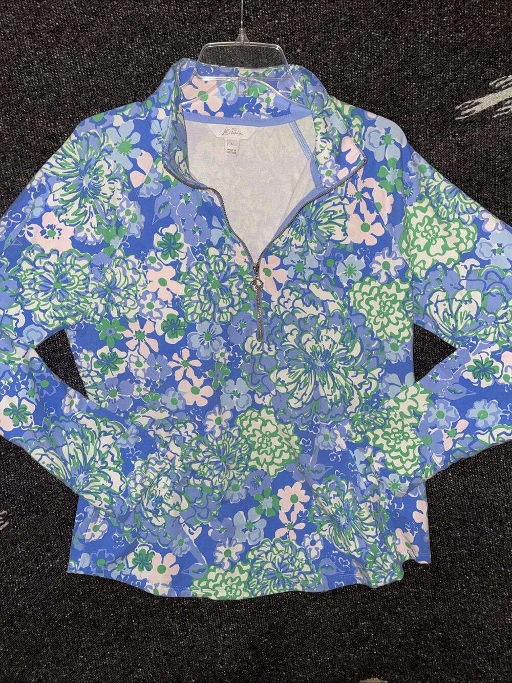 Lilly Pulitzer UPF 50+ Skipper Popover in Blue Green Floral Size Large